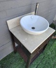 Wooden Bathroom Vanity Single Sink Ceramic Basin Open Shelf 2 Drawers — photo 4