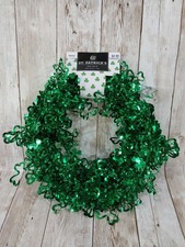 New Green Shamrock Tinsel Wired Garland Decor 20 FT Holiday St Patrick's Irish