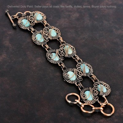 Halloween Sale Copper Oval Amazonite Gemstone Wife Wire Wrapped Bracelet Jewelry