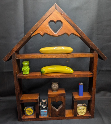 Rustic Wood Trinket Shelf House Shaped Heart Wooden Curio Knick Knack  25x22x3''