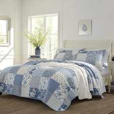 Laura Ashley - King Quilt Set, Reversible Cotton Bedding with Matching Shams,...