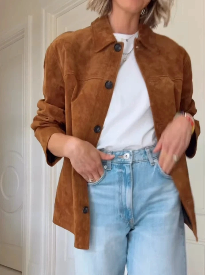 ZARA NEW WOMAN FW25 SUEDE LEATHER JACKET ZW LIMITED BROWN XS-XL 2969/061/700 - Image 4 of 4