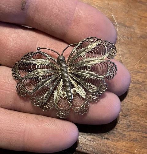 Vintage Filigree Classic Sterling Silver (985) Butterfly Pin Brooch (7. ...