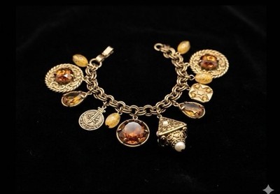 Vintage Etruscan Revival Charm Bracelet 