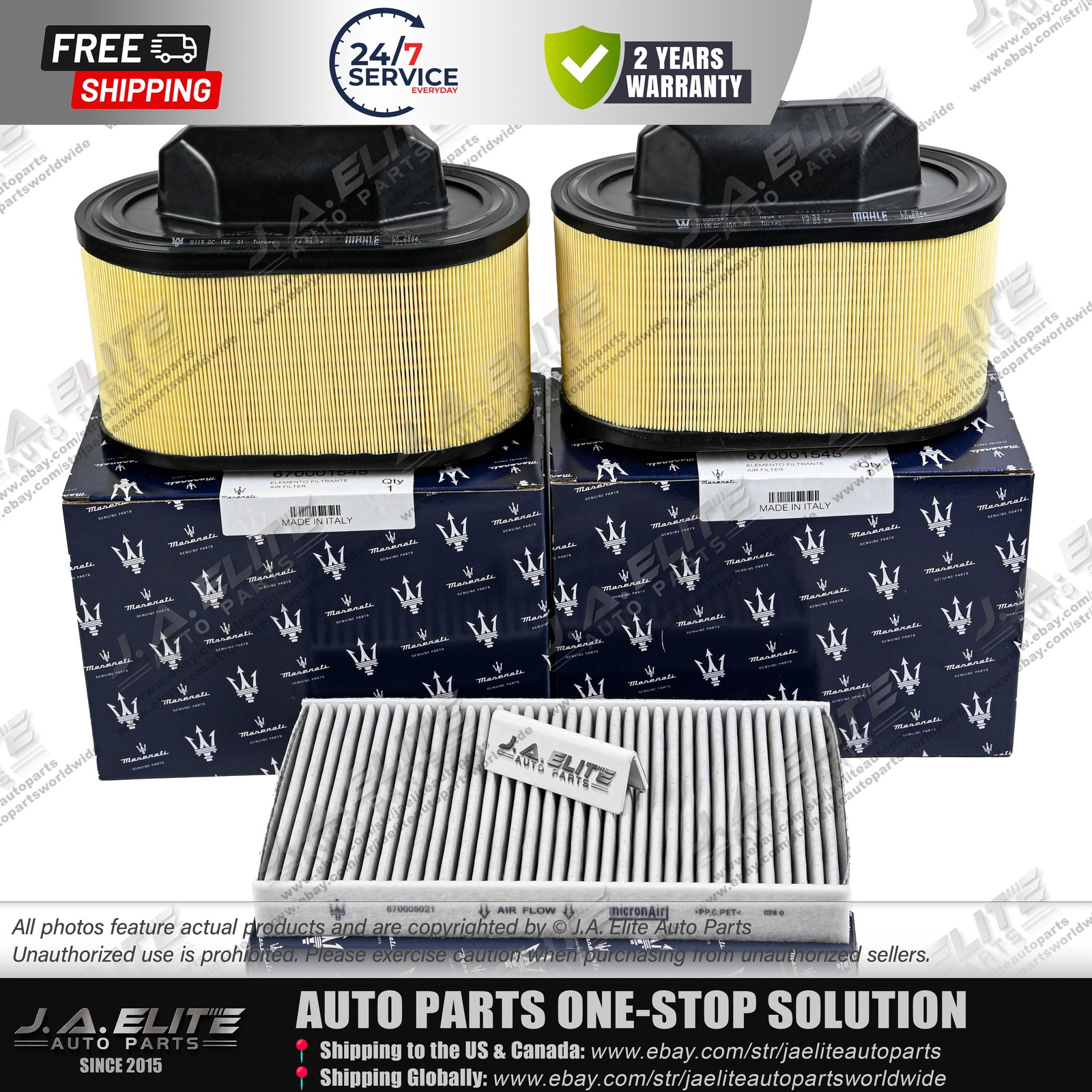 Genuine Air & AC Filters for Maserati V6 Gas Ghibli Quattroporte & Levante
