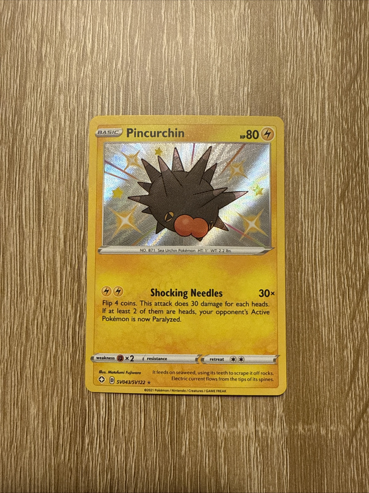 Pincurchin SHINY SV043/SV122 Shining Fates NM Holo Foil Rare Pokemon Card