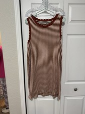 LOFT COPPER STRIPED SCALLOPED RIBBED SLEEVELESS DRESS, SIZE XL