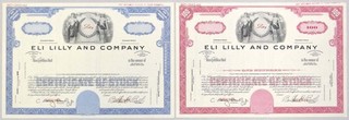 IN. Eli Lilly & Co. 1969. 100 100 Shrs Specimen Stock Pair. XF AU. ABNC. (2)