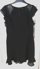 New look dress 14 black/slit front & back/frill sleeve