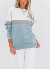 Women's Casual Long Sleeve Color Block/Solid Tops Crewneck Sweatshirt NWT