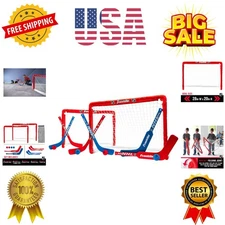 NHL Kids Mini Hockey Goal Set - 2 Mini + Knee Hockey Goals, 4 Youth Sticks, 2...