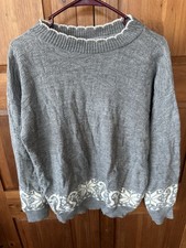 Vtg 90s American Pride Sweater Womens Medium Grey Nordic Snowflake Knit USA Made