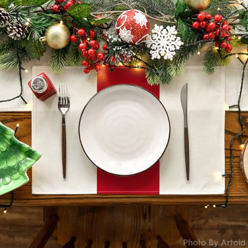 Red and White Valentine's Day Placemats Set of 4, 12x18 Inch Seasonal Table - Picture 2 of 6
