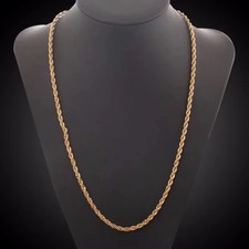 925 Silver Noble 45-60cm 18K Gold 4mm Rope Ch...
