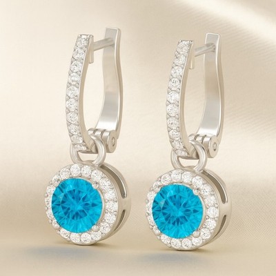 Swiss Blue Topaz Saphir Diamant Halo Ohrringe 925 Sterling Silber
