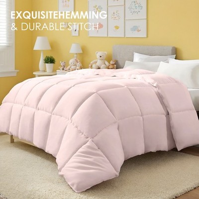 Pink Extra Large Plump Thick Duvet - Bohemian-style Checkered Quilting With Enha