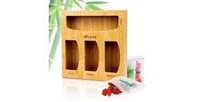 Organizer Bamboo Ziplock Bag Storage w/25 compostable zipper bag  drawer or wall