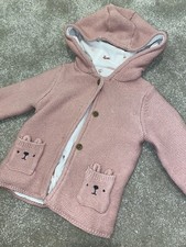 NEW WORN ONCE TU BABY GIRLS NEXT PINK KNIT HOODED CARDIGAN SIZE 3-6 MONTHS