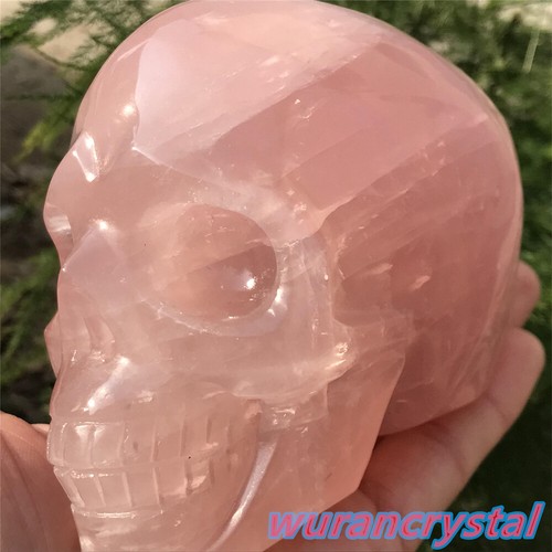 940g Natural Pink Rose Quartz Carved Crystal point Ghost Skull Reiki Decoration - Picture 4 of 12