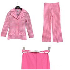 Vintage BarbieCore Pink Houndstooth Jacket Flare Pants Pantsuit Mod 60s Blazer M