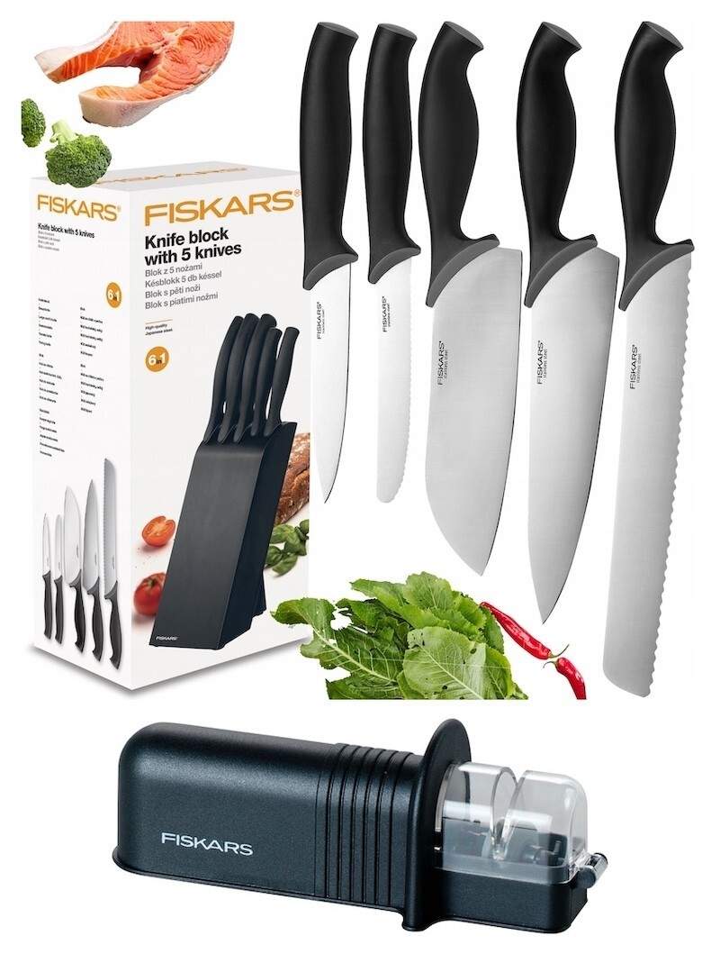 FISKARS MESSERBLOCK, 5 MESSERN + MESSERSCHÄRFER + SPARSCHÄLER, MESSERSET, OVP - Bild 4