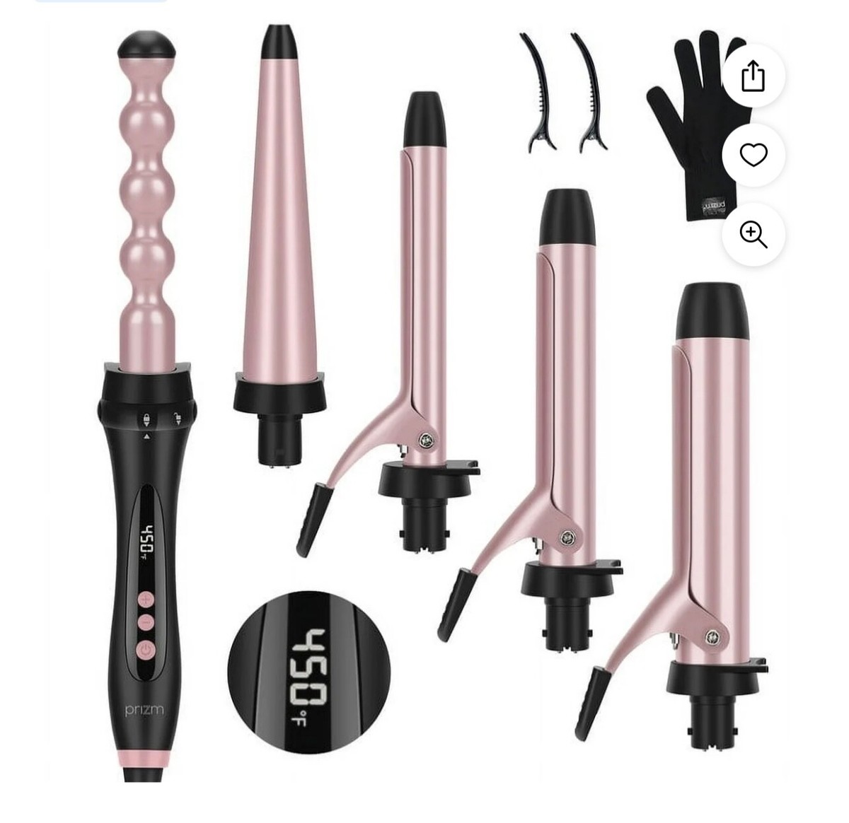 Prizm 5-in-1 Interchange Curling Iron Wand Set, LED Display, 11
