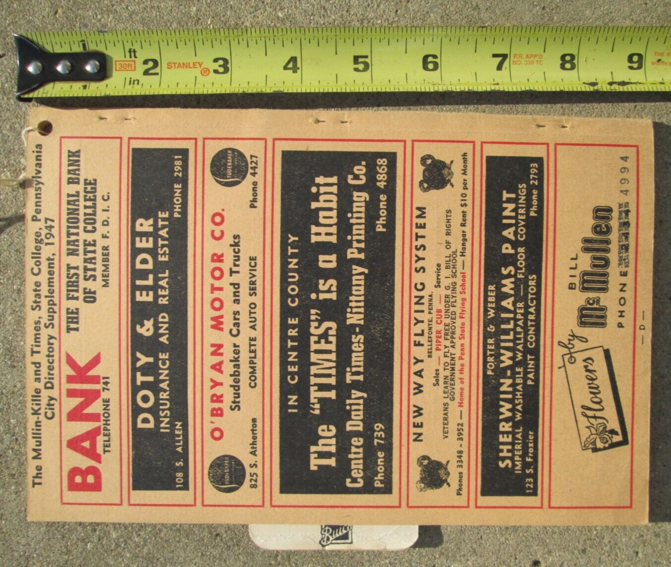 1947 State College Pa. Pennsylvania City Directory SSPB Local Ads!