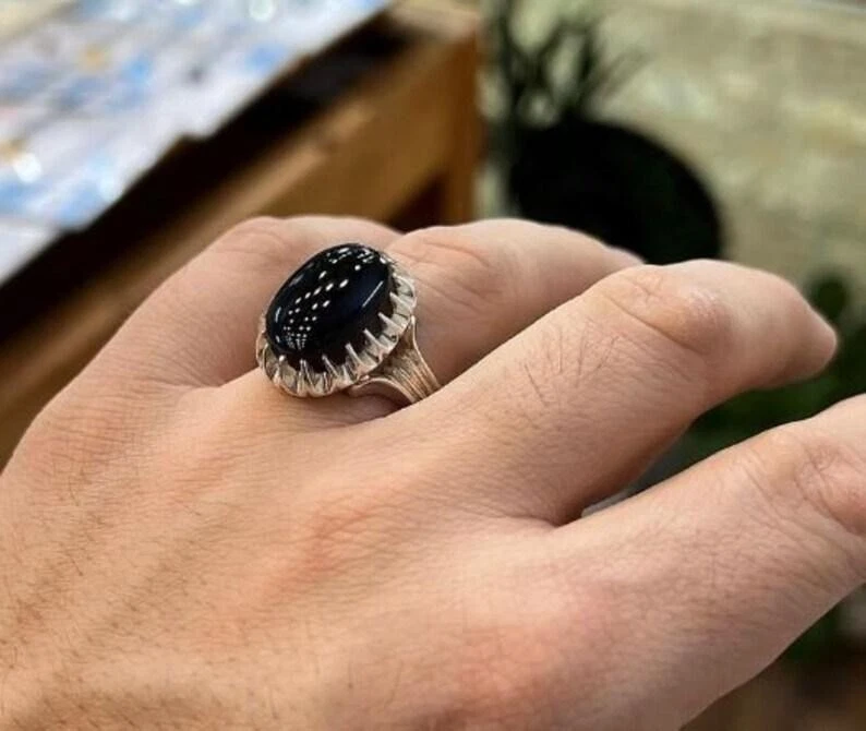 Anillo de ágata negra real de plata de ley 925 hecho a mano de ágata negra de alta calidad Foto 3 de 4