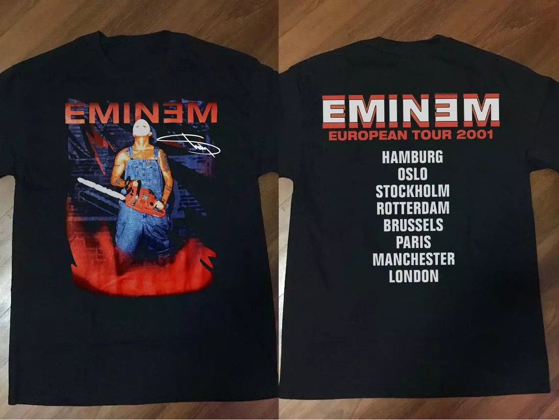 ARE Eminem European Tour 2001 Cotton Black T-Shirt All Size S-5XL