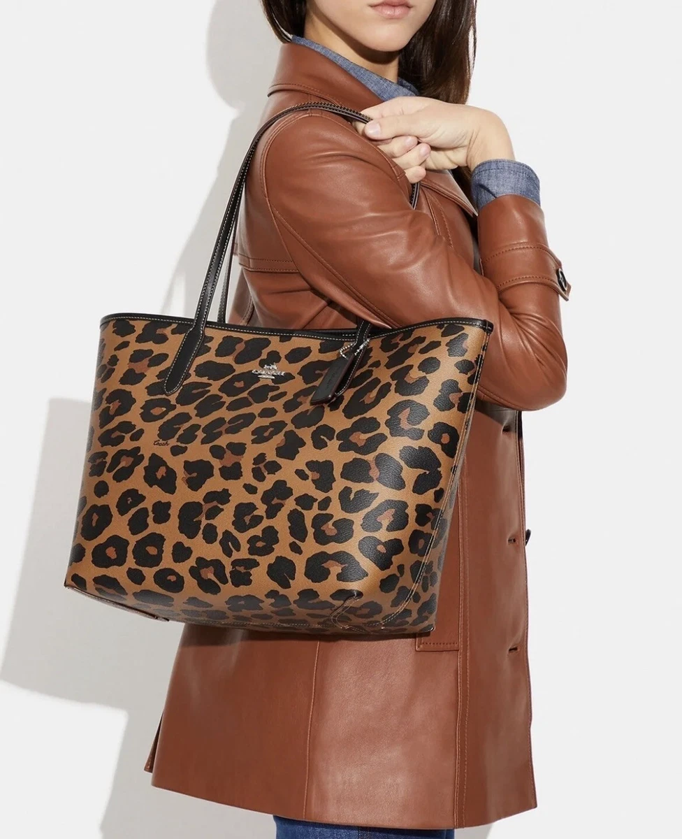 Coach reversible city 2025 tote with leopard print