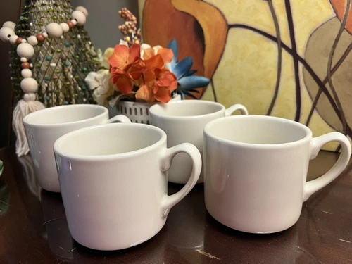 New Homer Laughlin USA Restaurant Diner Ware Cream Ivory 4 Short Coffee Mugs Cup