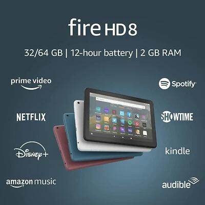 Amazon Kindle Fire HD 8 Tablet 32GB Black 10th Gen 2020 Alexa eReader Warranty