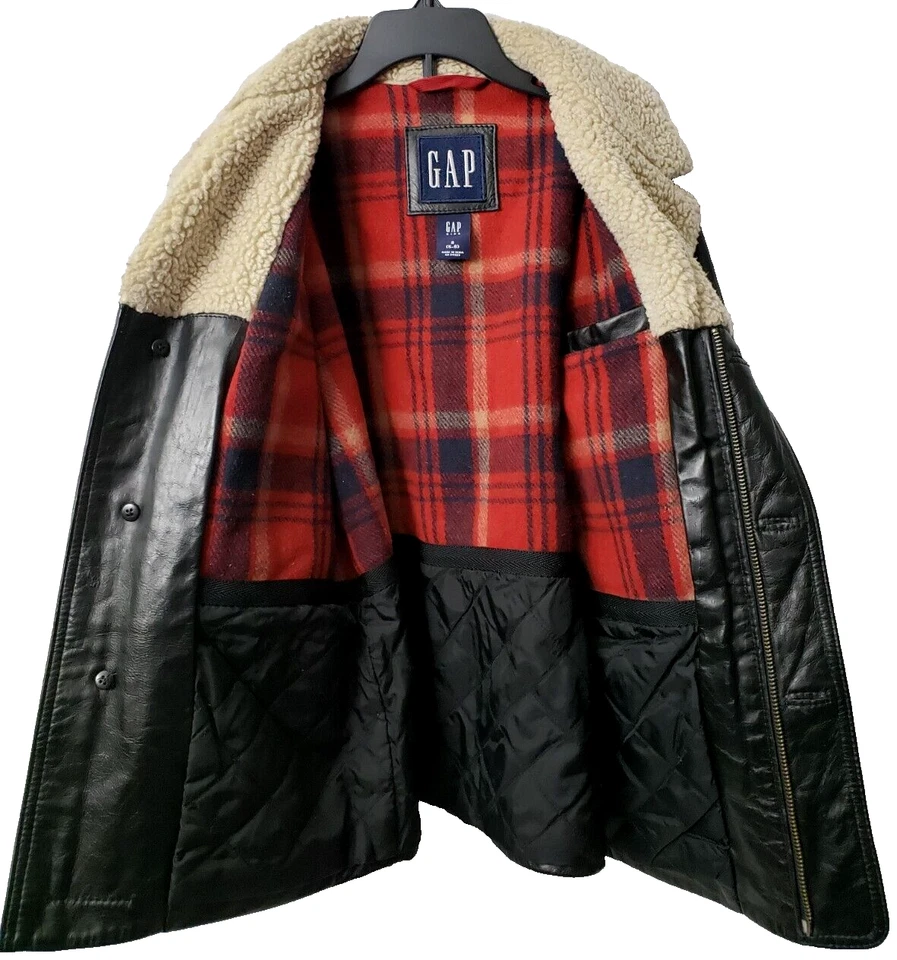 Chaqueta Bombardero Aviador Cuero GAP S 5 6 Abrigo Lana Sherpa Negro BOLSILLOS De Colección Foto 2 de 4