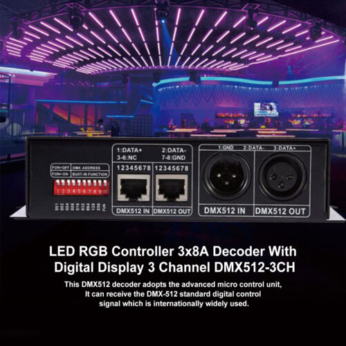 LED RGB Controller 3x8A Decoder With Digital Display 3 Channel DMX512-3CH RA - Afbeelding 1 van 12