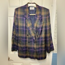 Vintage 90’ Kasper For A.s.l Blazer Plaid Viscose Size L/xl