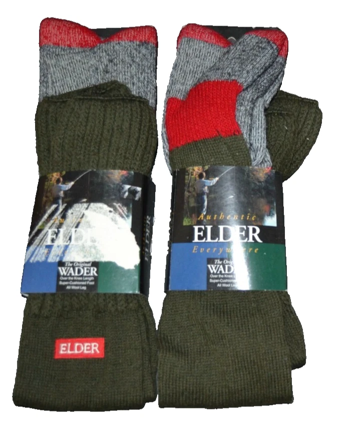 ELDER WADER Vtg Over the Knee FISHING Wool Socks 2 Packs USA Fits 10-13 AS IS