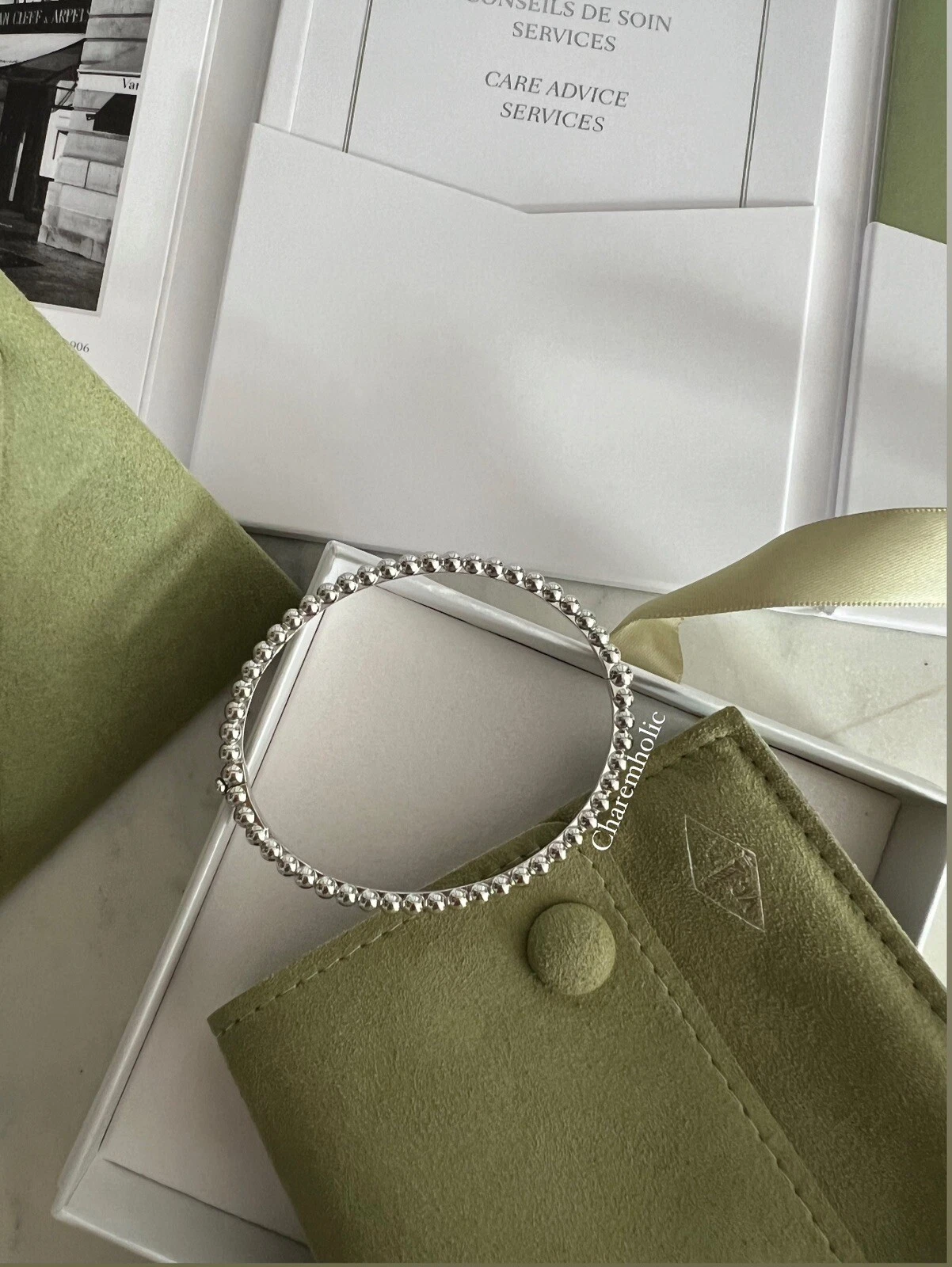 NEW! ? Van cleef arpels VCA 18K White G Perlee Pearls Bracelet Small Size