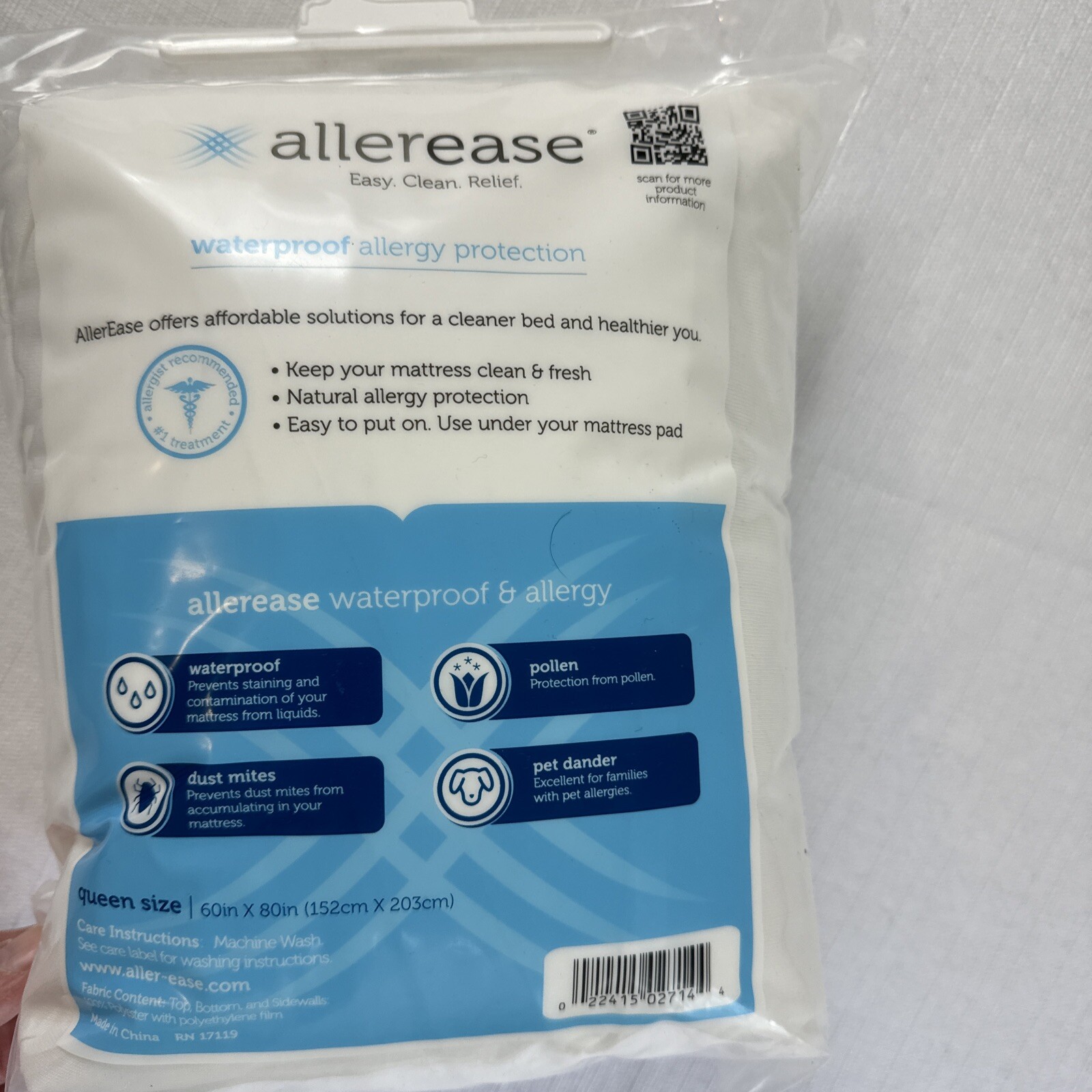 Allerease Waterproof Allergy Protection Mattress Cover Queen Fits 14