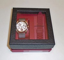 NEW SKY MARINE ROSE GOLD TONE WATCH+SET OF 2 SILVER TONE MESH+RED SILICONE BAND 