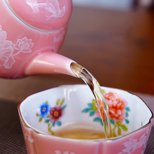 Porcelain Tea Set For Lady Pink Floral Print Tea Pot Matching Tea Cup Master Cup - Picture 4 of 11