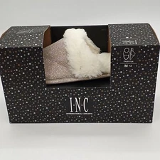 INC International Concepts Slippers Womens Medium 7-8 Metallic Scuff Clog Gold
