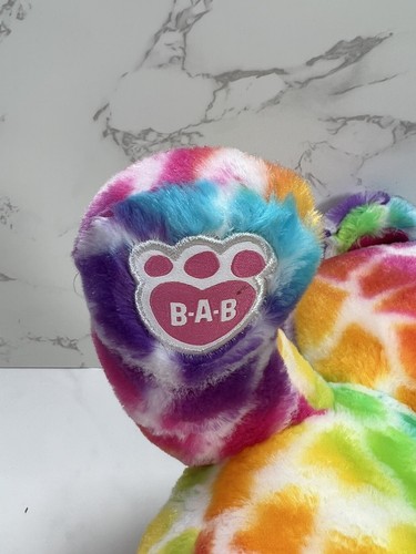 Build a Bear Rainbow Teddy Bear Leopard Print Heart Plush Stuffed Animal BAB - Picture 12 of 13