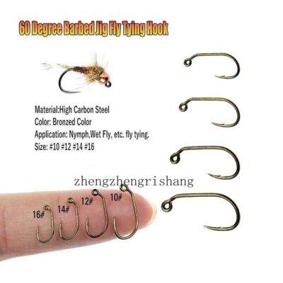 50pcs 60 Degree Premium Wide Gap Trout Fishing Hooks Barbed Jig Fly Tying  Hook | eBay