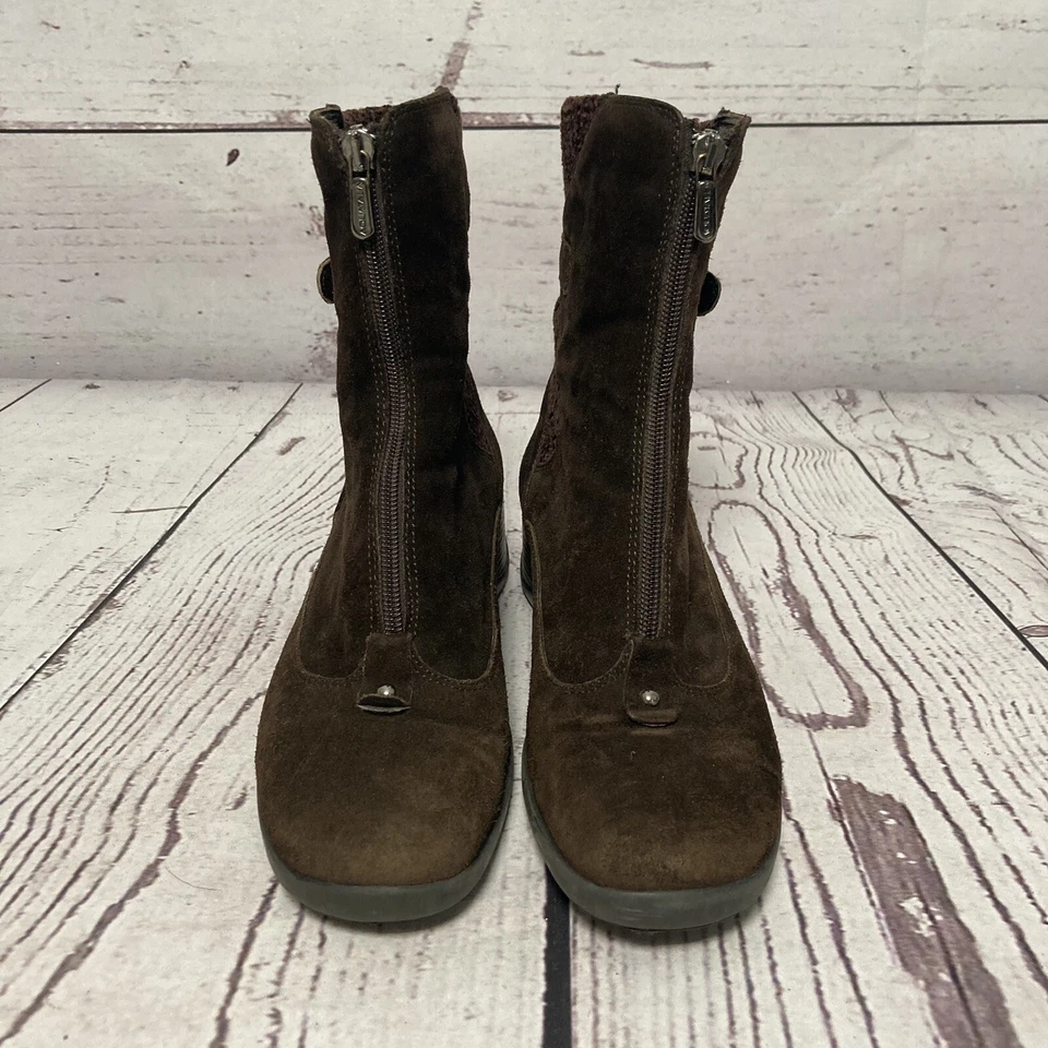 Botas Aquatalia Mujer Talla 8 Marrón Gamuza Cuña Frontal Cremallera Hechas en Italia Foto 2 de 4
