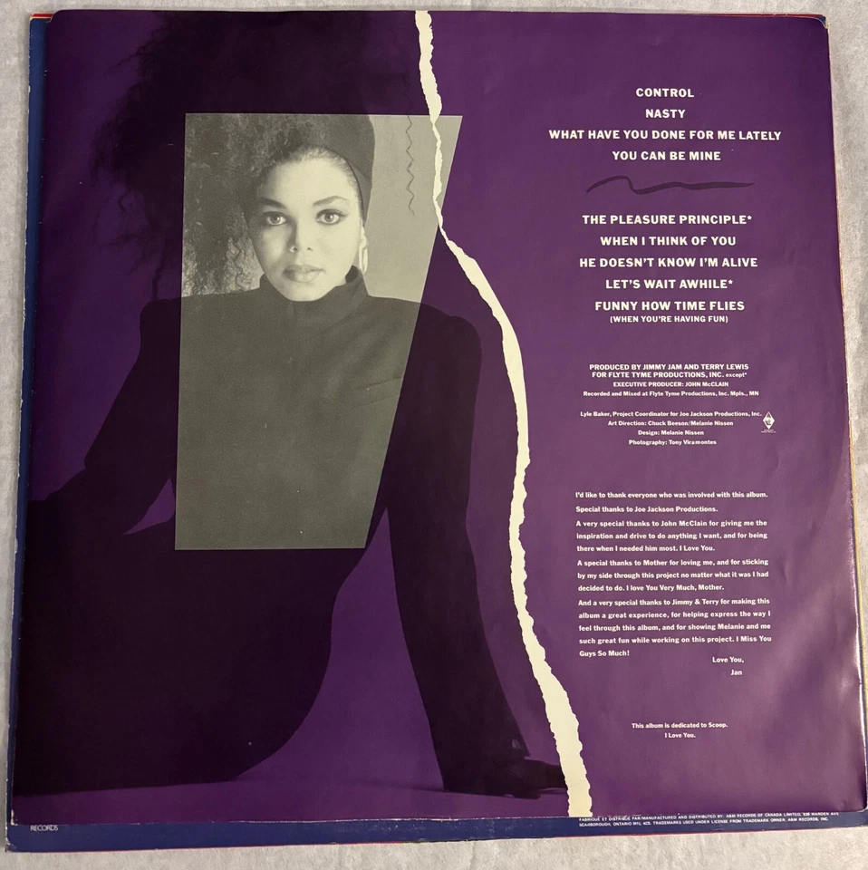 Janet Jackson - Control Vinyl Record LP 1986 Original | Vinyl Excellent - Image 3 of 4