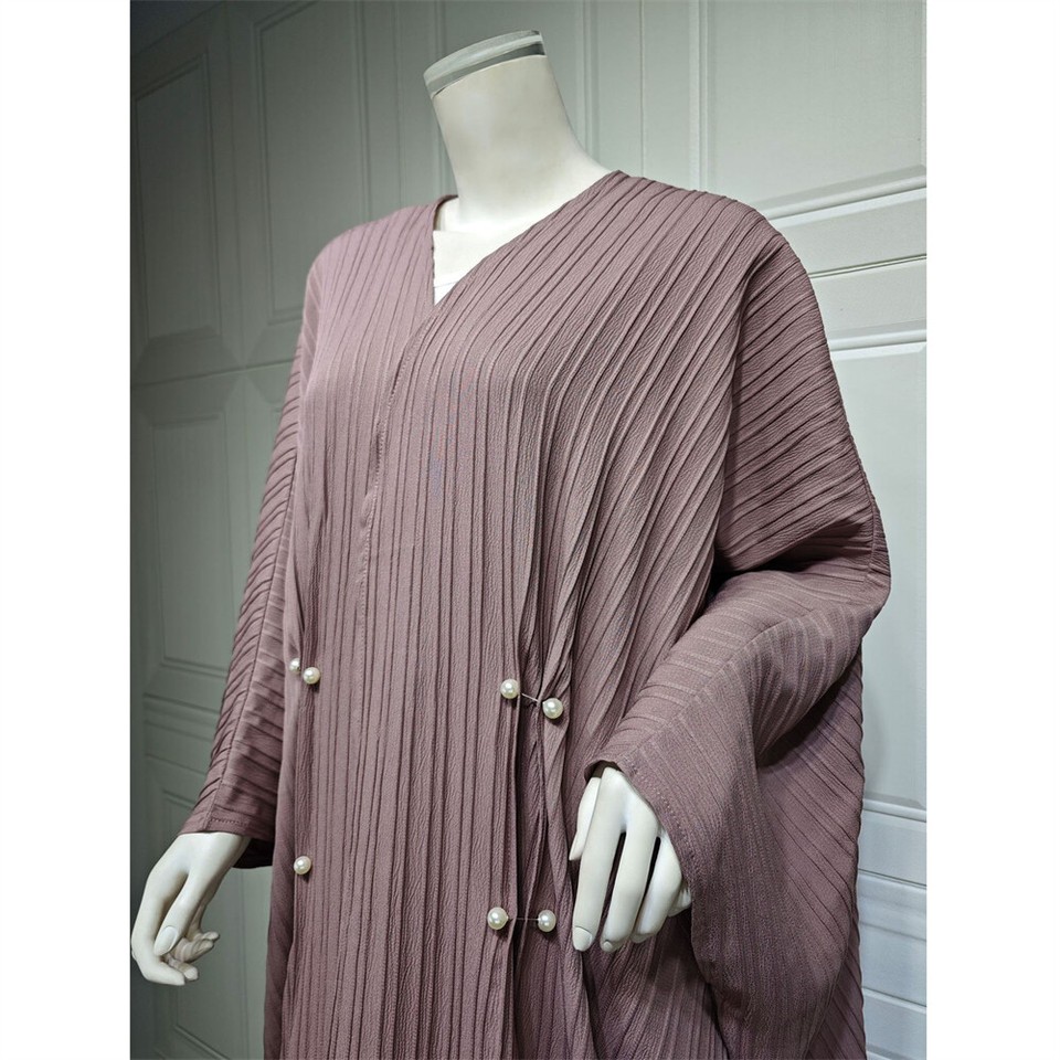 Kaftano Abaya Muslim Donna – Cardigan Aperto Lungo Con Maniche A Puff – Nero, Eleganza Ramadan - Foto 3