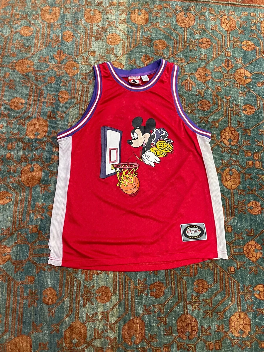 Vintage 90s Walt Disney mickey mouse Basketball jersey size large 100 NYLON