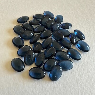 G54 Vintage glass stones German 14x10mm oval montana cab top/bottom no foil (36)
