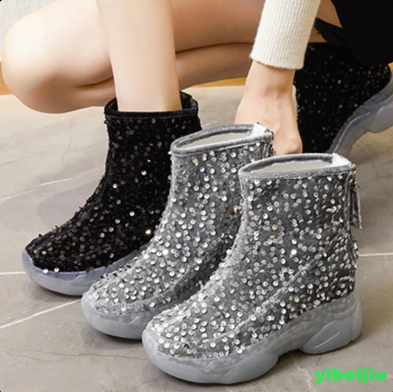 Para mujeres Botas al Tobillo de Parte Superior Alta Lentejuelas Invierno Tenis Zapatos de Invierno Comodidad Terciopelo Foto 2 de 4