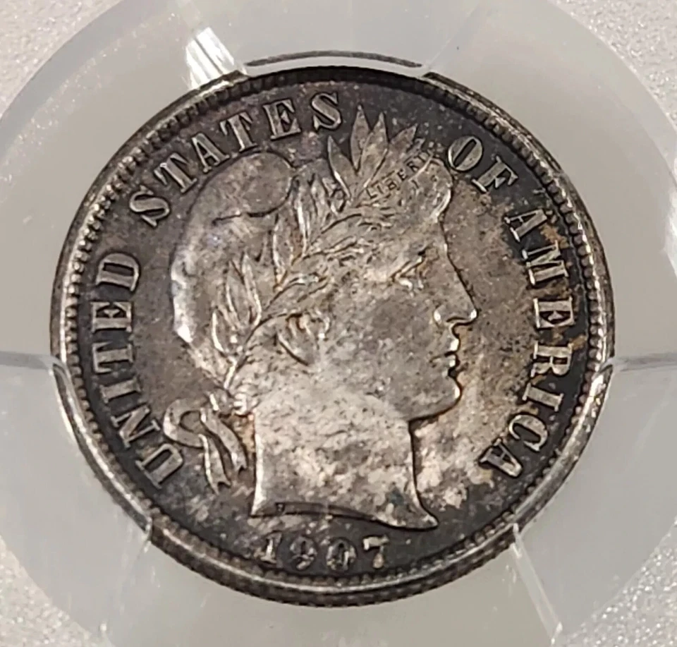 1907 P 10C Barber Silver Dime PCGS MS65 GEM US Philadelphia Mint Coin Toned - Image 3 of 4
